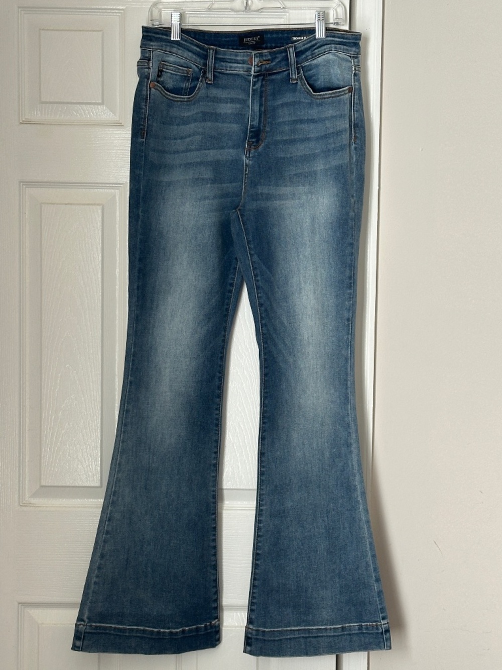 Judy Blue High Rise Trouser Flare Jeans Medium Wash Classic Size 13/31 Preppy